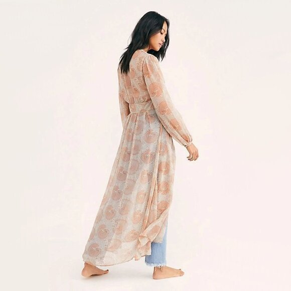 Free People long sleeve floral print semi-sheer longline duster - Picture 3 of 16